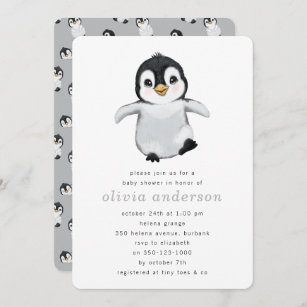 Einfache Graue Pinguin-Winter-Kinderdusche Einladung