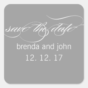 Einfache graue Save the Date-Hochzeitsticker Quadratischer Aufkleber