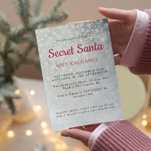 Einfache graue Schneeflocken Geheimnis Santa Party Einladung