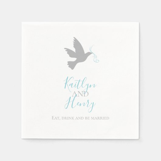 Einfache graue Taube mit aqua-blauen Bänder Hochze Serviette (Vorderseite)