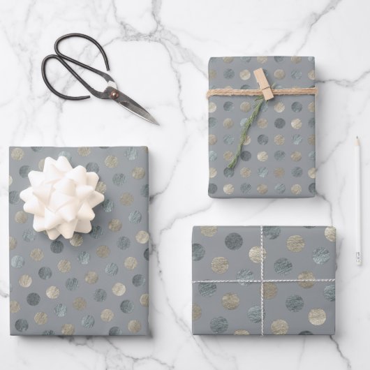 Einfache graue und silberne Polka Dots Modern & el Geschenkpapier Set (Vorderseite)