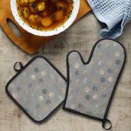 Einfache graue und silberne Polka Dots Modern & el Ofenhandschuh & Topflappen-Set