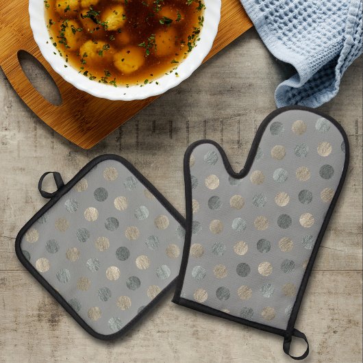 Einfache graue und silberne Polka Dots Modern & el Ofenhandschuh & Topflappen-Set