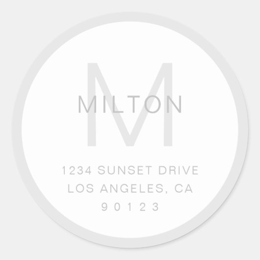 Einfache graue und weiße Monogramm und Rücksendead Runder Aufkleber (Vorderseite)