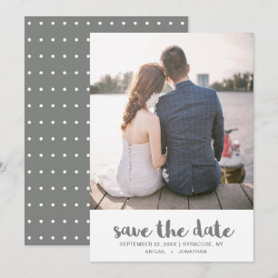 Einfache graue und weiße Tupfen-Foto Save The Date