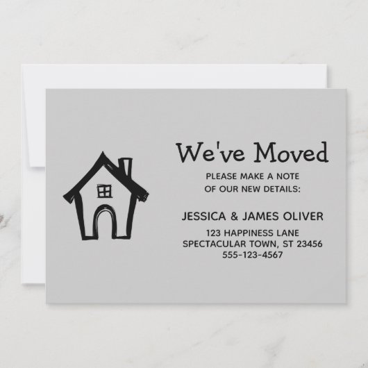 Einfache graue "We ve Moved" Karte mit Kleinem Hau (Vorderseite)