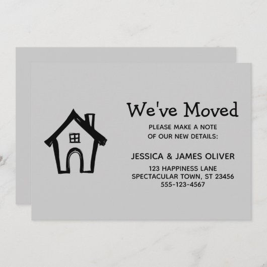 Einfache graue "We ve Moved" Karte mit Kleinem Hau (Vorne/Hinten)