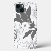 Einfache, graue, weiße Blütendrucke mit Monogramm Case-Mate iPhone Hülle (Rückseite)