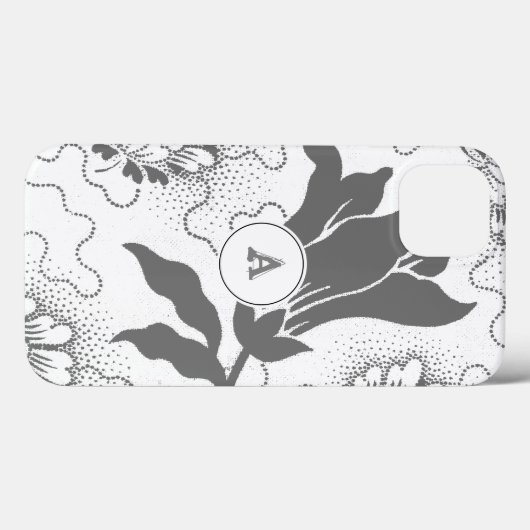 Einfache, graue, weiße Blütendrucke mit Monogramm Case-Mate iPhone Hülle (Rückseite (Horizontal))