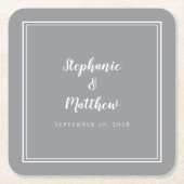 Einfache graue Weiße Hochzeit Modernes Minimalisti Rechteckiger Pappuntersetzer (Vorderseite)