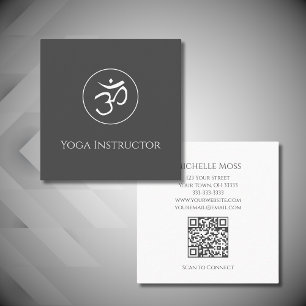 Einfache graue Yoga Om Symbol Wellness Quadratische Visitenkarte