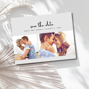 Einfache, graue Zwei-Foto-Hochzeit speichern Sie d Ankündigungspostkarte
