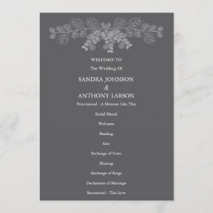 Einfache Gray Eukalyptus Line Art Wedding Programm