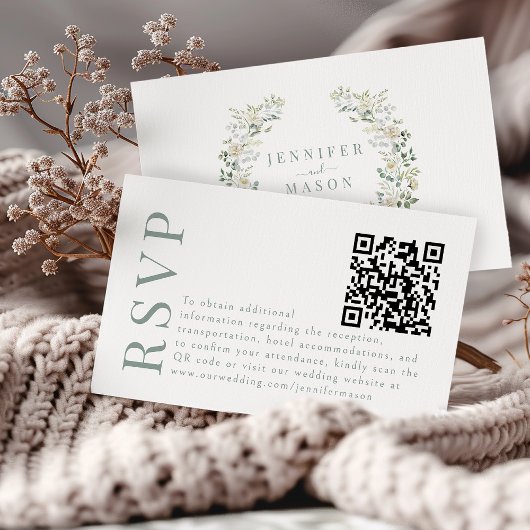 Einfache Greenerie Blumenzwiebelkarte RSVP QR-Code Begleitkarte