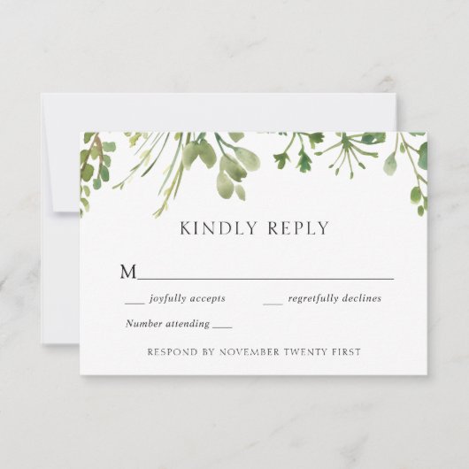 Einfache Greenery Wedding Response Card Einladung (Vorderseite)