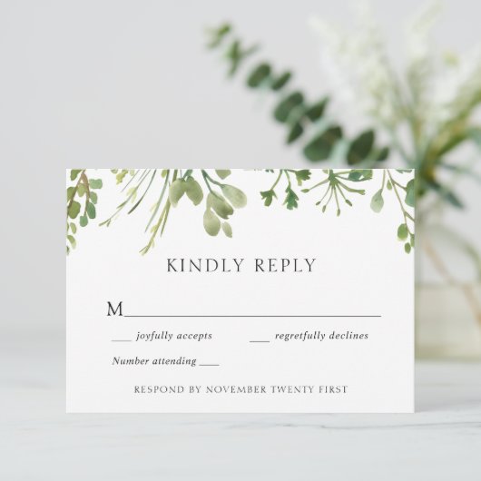 Einfache Greenery Wedding Response Card Einladung (Stehend Vorderseite)