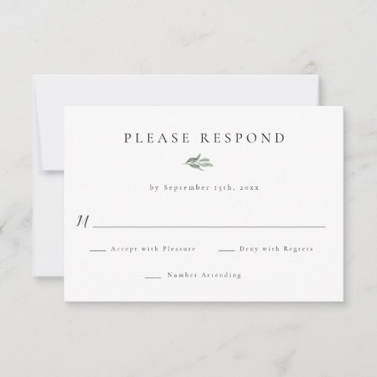Einfache Greenery Wedding RSVP Response Cards Karte (Vorderseite)