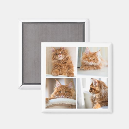 Einfache Grid Collage 4 Vier Fotos Magnet (Vorderseite/Rückseite)
