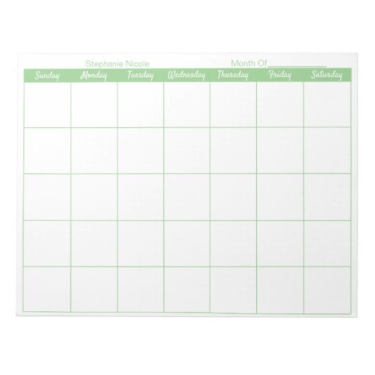 Einfache Größe dünne Grenze Name Monatlicher Plane Notizblock (Vorderseite)