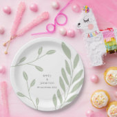 Einfache Größe Grün Blätter Namen Datum Hochzeit Pappteller (Party)