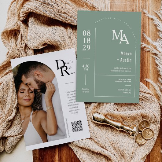 Einfache Größe Grün Moderner Minimaler Boho Arch Q Einladung