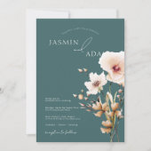 Einfache Grün-Rosa-Wildblumen Hochzeit Einladung (Vorderseite)