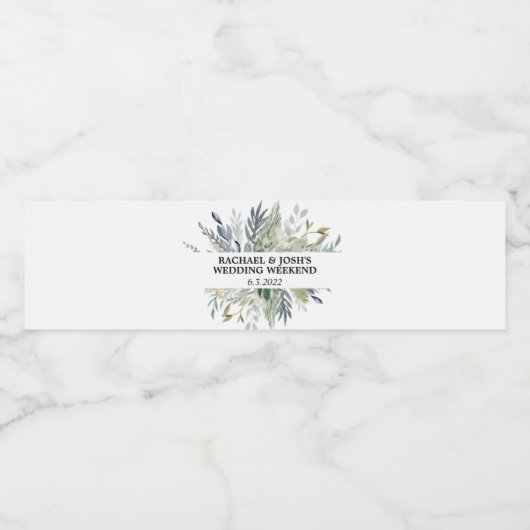 Einfache Grün- und Blatthochzeit Wasserflaschenetikett (Einzelnes Label)