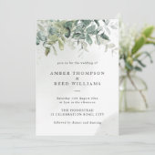 Einfache Grün- und Goldgrün-Blätter Hochzeit Einladung (Stehend Vorderseite)