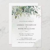 Einfache Grün- und Goldgrün-Blätter Hochzeit Einladung (Vorne/Hinten)