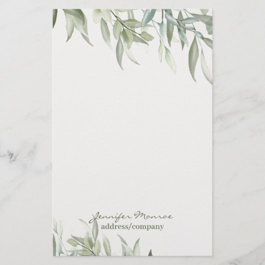 Einfache, grün verlassen Wasserfarben personalisie Briefpapier (Vorderseite)