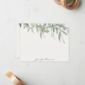 Einfache, grün verlassen Wasserfarben personalisie Mitteilungskarte (Vorderseite/Rückseite Beispiel)