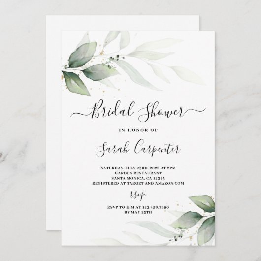 Einfache Grünanlage Bridal Dusche Einladung (Vorne/Hinten)