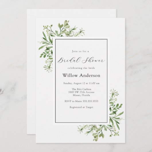 Einfache Grünanlage Bridal Dusche Einladung (Vorne/Hinten)