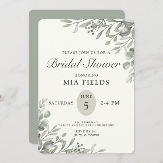 Einfache Grünanlage Bridal Dusche Einladung (Vorne/Hinten)