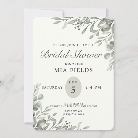 Einfache Grünanlage Bridal Dusche Einladung (Vorderseite)