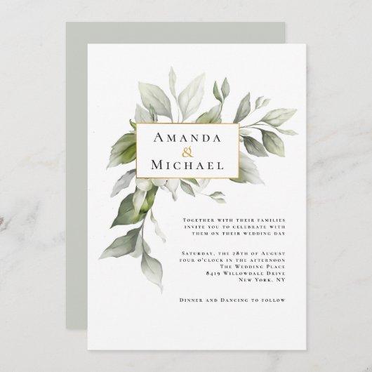 Einfache grüne Auflage mit Akzent-Hochzeit Einladung (Vorne/Hinten)