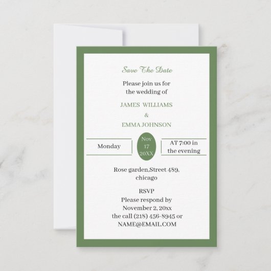 Einfache grüne Benutzerdefiniert Save The Date (Vorderseite)