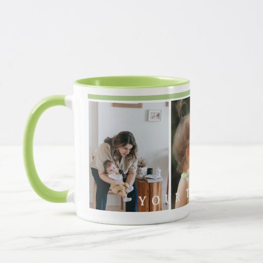 Einfache, grüne, benutzerdefinierte FotoCollage Tasse (Links)