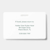 Einfache grüne benutzerdefinierte Hotel-Concierge- Ausweis (Rückseite)