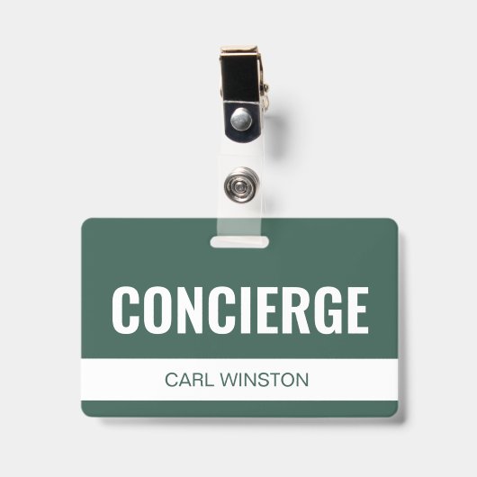 Einfache grüne benutzerdefinierte Hotel-Concierge- Ausweis (Vorderseite mit Clip)