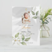 Einfache grüne Blätter Taufen Einladung (Stehend Vorderseite)