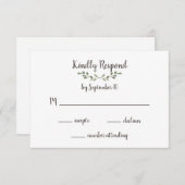 Einfache grüne Blätter und handgeschriebene Skript RSVP Karte (Vorne/Hinten)