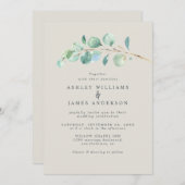 Einfache grüne Eukalyptus Foliage Light Gray Weddi Einladung (Vorne/Hinten)