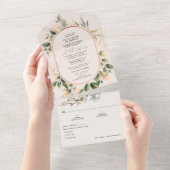 Einfache Grüne Eukalyptus & Soft Peach Wedding All In One Einladung (Abreißtisch)