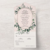 Einfache Grüne Eukalyptus & weiche rosa Hochzeit All In One Einladung (Innen)