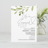 Einfache grüne Eukalyptus Wir sind Verlobte Verlob Einladung (Stehend Vorderseite)