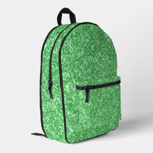 Einfache grüne Farbe Glitzer Textur   Monogramm Bedruckter Rucksack