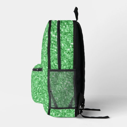 Einfache grüne Farbe Glitzer Textur | Monogramm Bedruckter Rucksack (Rechts)