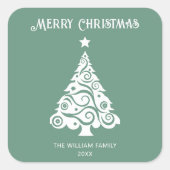 Einfache grüne frohe Weihnachtsbaum Weihnachtsgesc Quadratischer Aufkleber (Vorderseite)