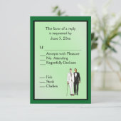 Einfache grüne Gay Wedding RSVP mit Menüauswahl (Stehend Vorderseite)